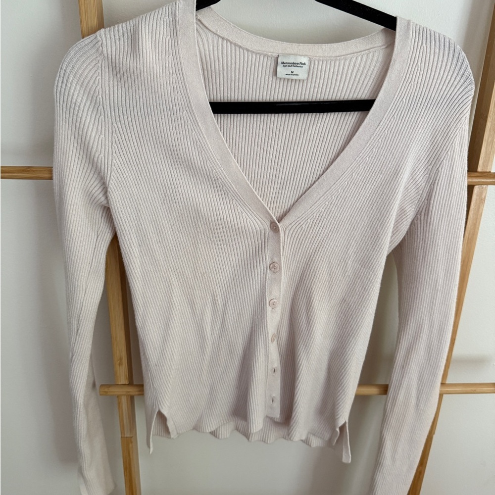 Abercrombie Beige Ribbed V-Neck Cardigan